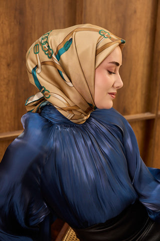 Twill İpek Eşarp Belt Print Bej - Sura İpek Eşarp - | Silk Home