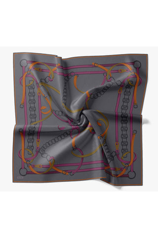 Twill İpek Eşarp Belt Print Füme - Sura İpek Eşarp - | Silk Home