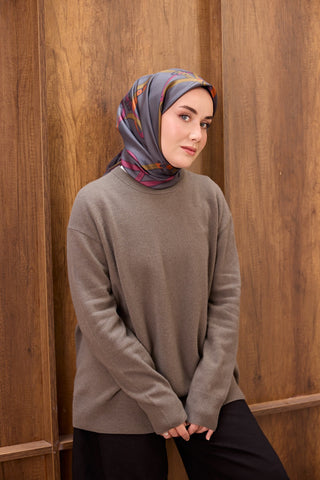 Twill İpek Eşarp Belt Print Füme - Sura İpek Eşarp - | Silk Home