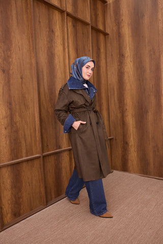 Twill İpek Eşarp Belt Print Gece Mavisi - Sura İpek Eşarp - | Silk Home