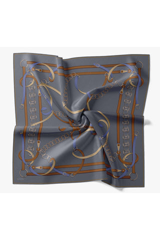 Twill İpek Eşarp Belt Print Gece Mavisi - Sura İpek Eşarp - | Silk Home