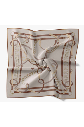 Twill İpek Eşarp Belt Print Gri - Sura İpek Eşarp - | Silk Home