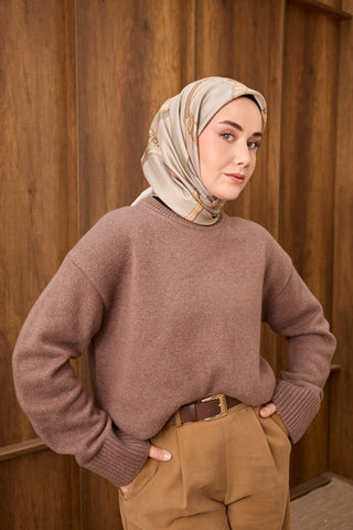 Twill İpek Eşarp Belt Print Gümüş - Sura İpek Eşarp - | Silk Home