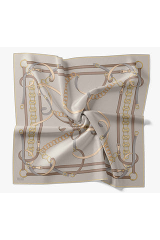Twill İpek Eşarp Belt Print Gümüş - Sura İpek Eşarp - | Silk Home