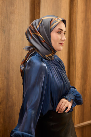 Twill İpek Eşarp Belt Print İndigo