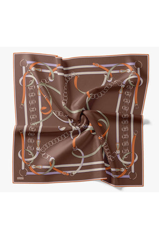 Twill İpek Eşarp Belt Print Kahverengi - Sura İpek Eşarp - | Silk Home