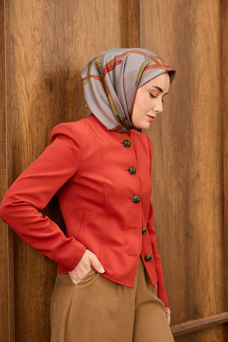 Twill İpek Eşarp Belt Print Koyu Gri - Sura İpek Eşarp - | Silk Home