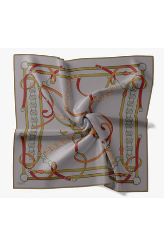 Twill İpek Eşarp Belt Print Koyu Gri - Sura İpek Eşarp - | Silk Home