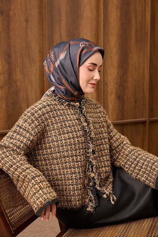Twill İpek Eşarp Belt Print Koyu Lacivert - Sura İpek Eşarp - | Silk Home