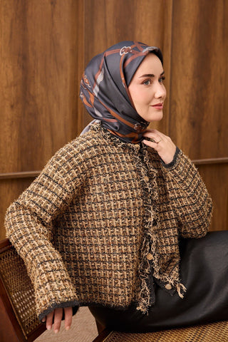 Twill İpek Eşarp Belt Print Koyu Lacivert - Sura İpek Eşarp - | Silk Home