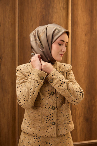 Twill İpek Eşarp Belt Print Koyu Vizon - Sura İpek Eşarp - | Silk Home