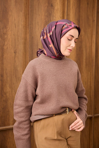 Twill İpek Eşarp Belt Print Mürdüm
