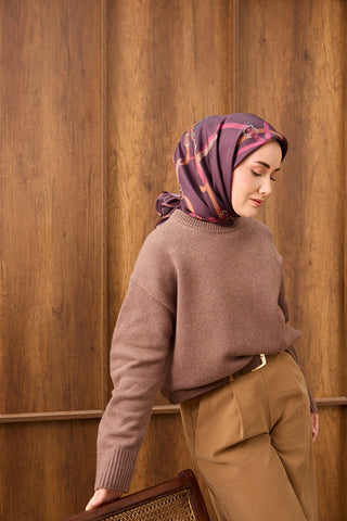 Twill İpek Eşarp Belt Print Mürdüm - Sura İpek Eşarp - | Silk Home