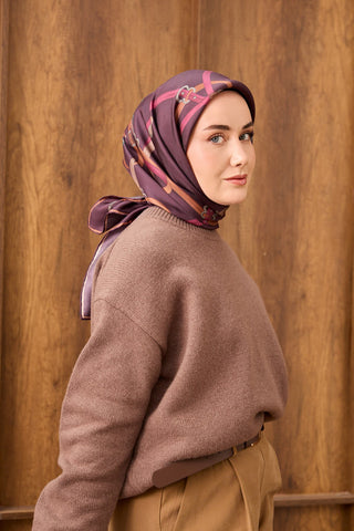 Twill İpek Eşarp Belt Print Mürdüm
