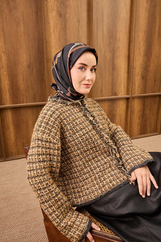 Twill İpek Eşarp Belt Print Siyah - Sura İpek Eşarp - | Silk Home