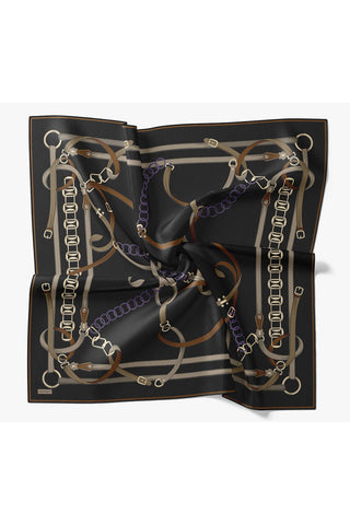 Twill İpek Eşarp Belt Print Siyah - Sura İpek Eşarp - | Silk Home