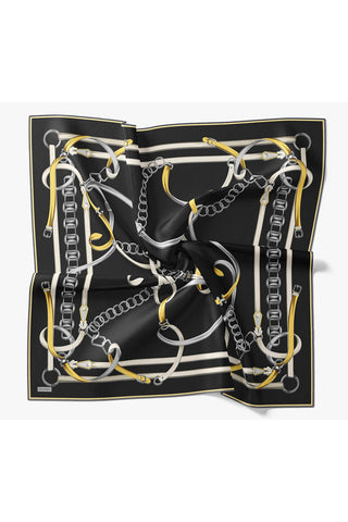 Twill İpek Eşarp Belt Print Siyah - Sura İpek Eşarp - | Silk Home