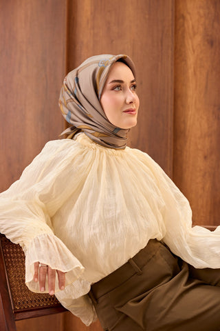 Twill İpek Eşarp Belt Print Vizon - Sura İpek Eşarp - | Silk Home