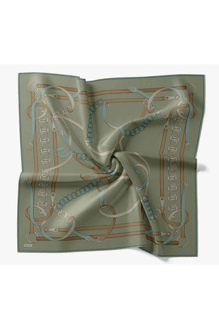 Twill İpek Eşarp Belt Print Yeşil - Sura İpek Eşarp - | Silk Home