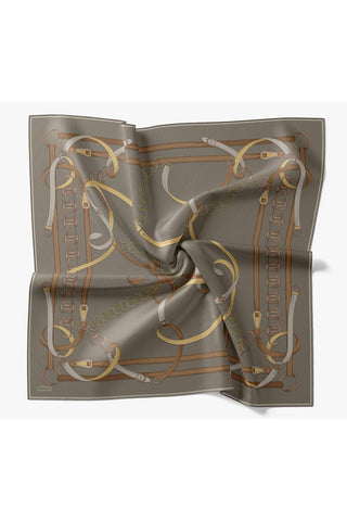 Twill İpek Eşarp Belt Print Yeşil Gri - Sura İpek Eşarp - | Silk Home