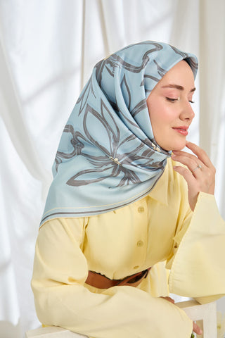 Twill Silk Scarf Bloom Baby Blue