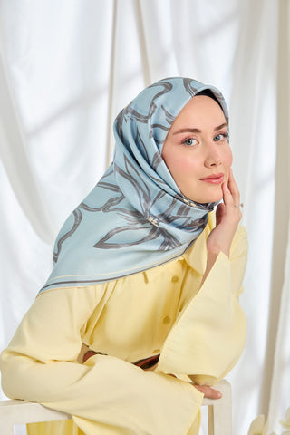 Twill Silk Scarf Bloom Baby Blue
