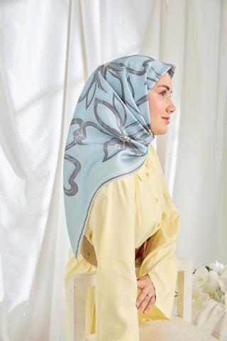Twill Silk Scarf Bloom Baby Blue