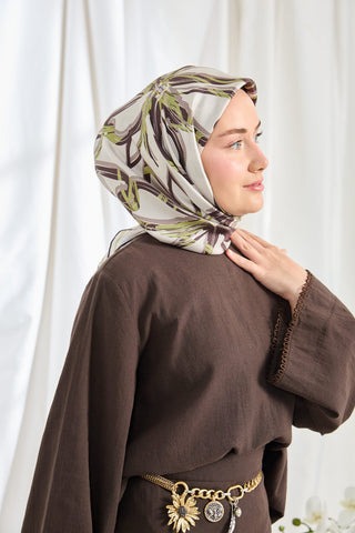 Twill İpek Eşarp Bloom Gümüş