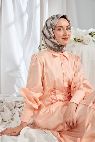 Twill İpek Eşarp Bloom Koyu Gri