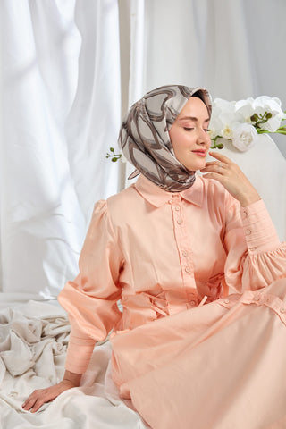 Twill İpek Eşarp Bloom Koyu Gri