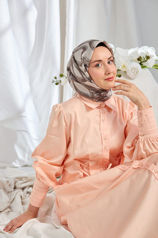 Twill İpek Eşarp Bloom Koyu Gri