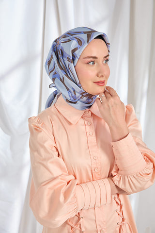 Twill Silk Scarf Bloom Lilac Blue