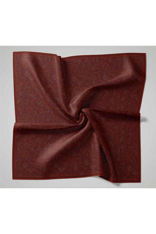Twill İpek Eşarp Koyu Bordo-Tarçın Çiçek Desenli Tok Duruşlu Kaymaz 90X90