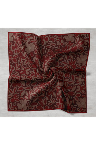 Twill İpek Eşarp Bordo Kahve Pudra Vizon Papatya Desenli Tok Duruşlu 90X90