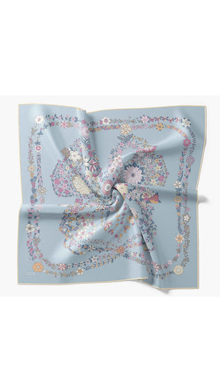 Twill İpek Eşarp Botanical Bebe Mavi - Twill İpek Eşarp - | Silk Home