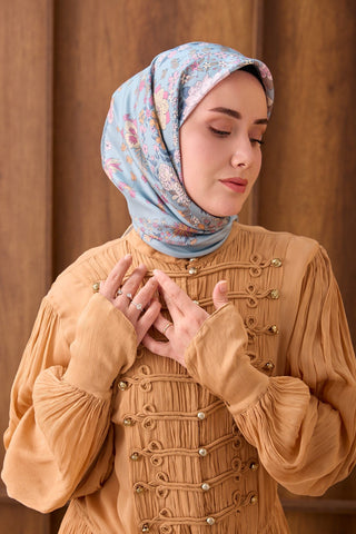 Twill İpek Eşarp Botanical Bebe Mavi - Twill İpek Eşarp - | Silk Home