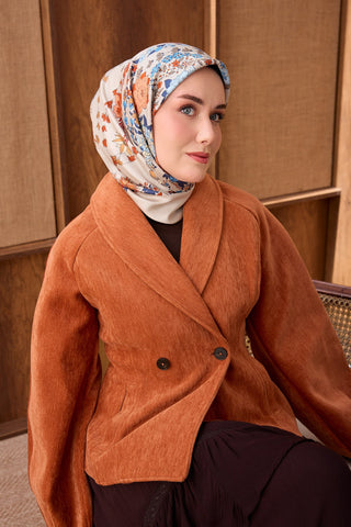 Twill İpek Eşarp Botanical Bej - Twill İpek Eşarp - | Silk Home