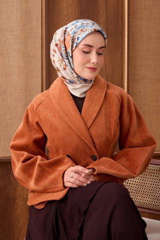 Twill İpek Eşarp Botanical Bej - Twill İpek Eşarp - | Silk Home