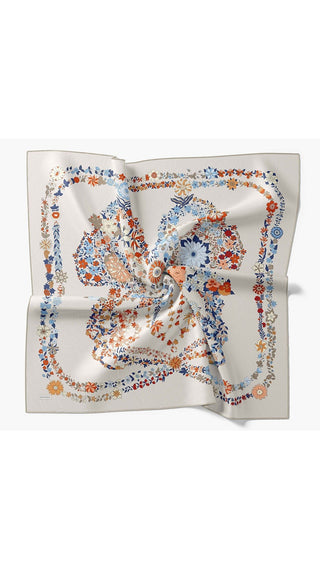 Twill İpek Eşarp Botanical Bej - Twill İpek Eşarp - | Silk Home