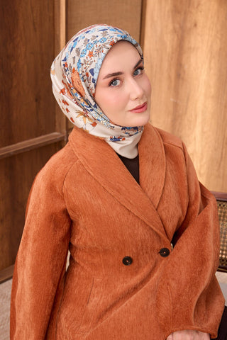 Twill İpek Eşarp Botanical Bej - Twill İpek Eşarp - | Silk Home