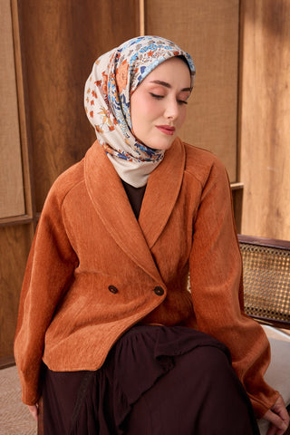 Twill İpek Eşarp Botanical Bej - Twill İpek Eşarp - | Silk Home