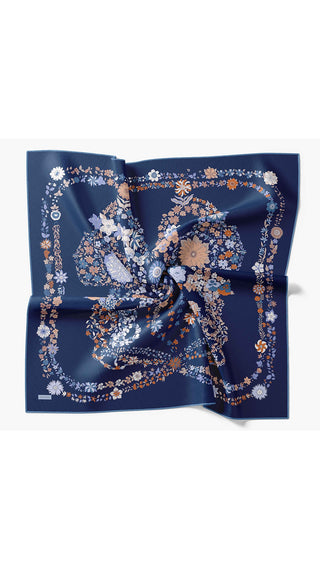 Twill İpek Eşarp Botanical Gece Mavisi - Twill İpek Eşarp - | Silk Home