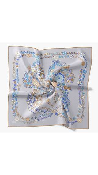 Twill İpek Eşarp Botanical Gri - Twill İpek Eşarp - | Silk Home