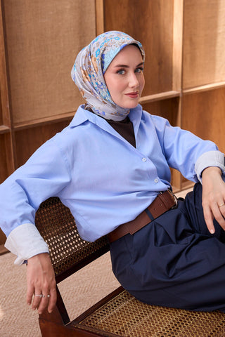 Twill İpek Eşarp Botanical Gri - Twill İpek Eşarp - | Silk Home