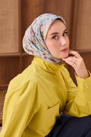 Twill İpek Eşarp Botanical Gümüş - Twill İpek Eşarp - | Silk Home