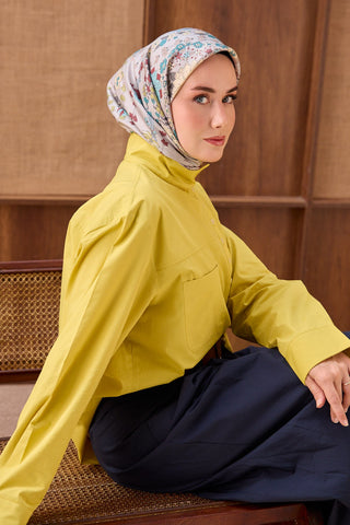 Twill İpek Eşarp Botanical Gümüş - Twill İpek Eşarp - | Silk Home