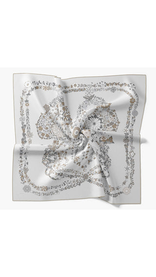 Twill İpek Eşarp Botanical Gümüş - Twill İpek Eşarp - | Silk Home