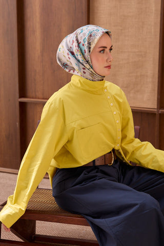Twill İpek Eşarp Botanical Gümüş - Twill İpek Eşarp - | Silk Home