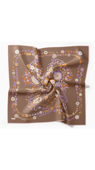 Twill İpek Eşarp Botanical Kahverengi - Twill İpek Eşarp - | Silk Home
