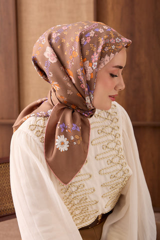 Twill İpek Eşarp Botanical Kahverengi - Twill İpek Eşarp - | Silk Home